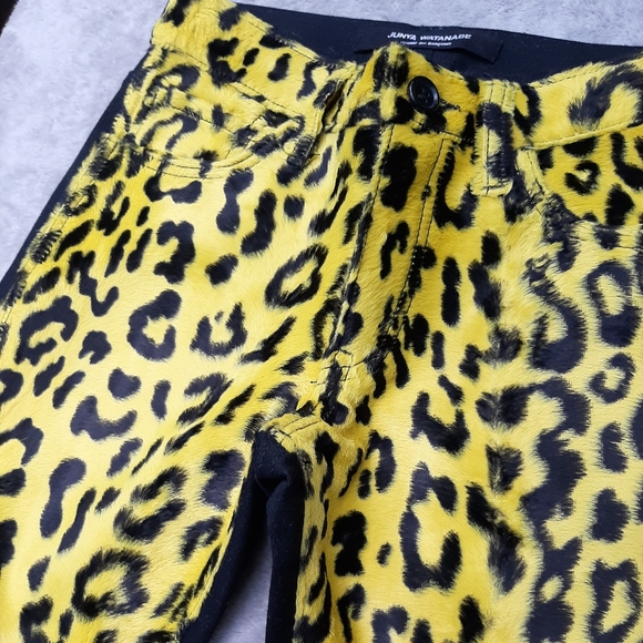 Junya Watanabe Cropped Black With Yellow Animal Print FAUX FUR Jeans - Picture 3 of 8